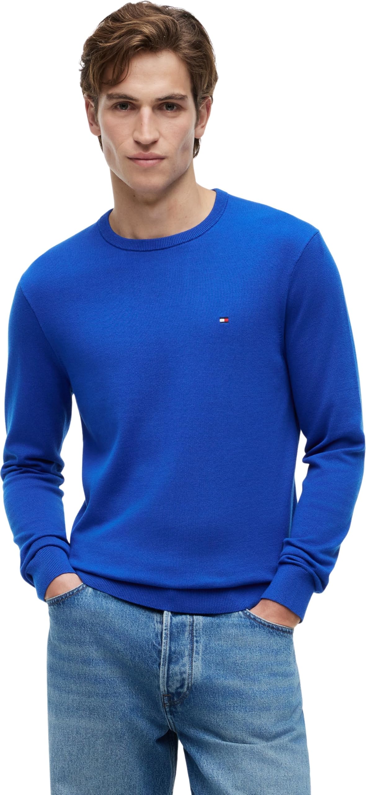 Tommy Hilfiger Men's Essential Ssnl Cotton Crew Neck Mw0Mw39999 Pullover Sweater, Blue (Regal Blue), XXL