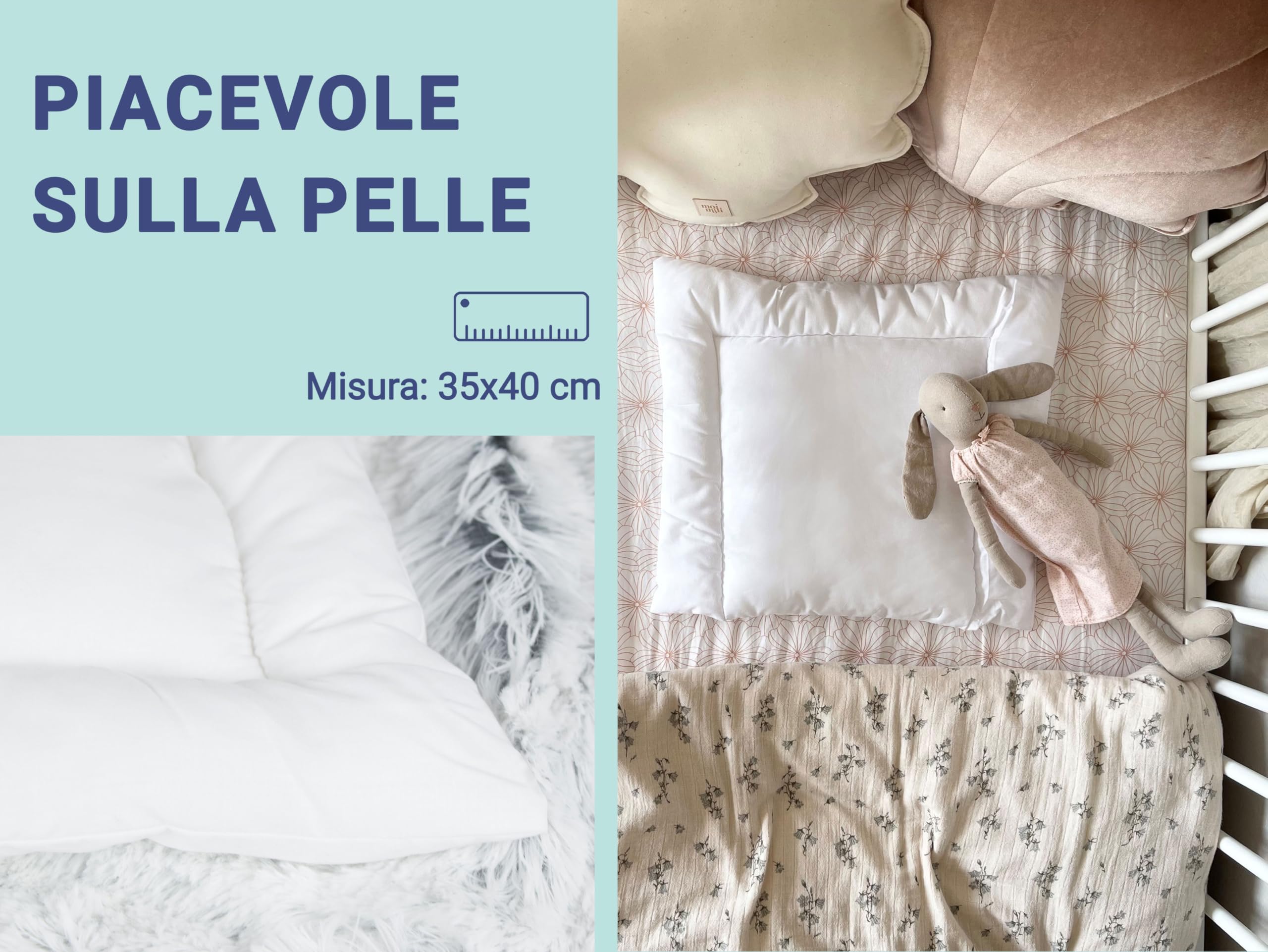 ZOLLNER Cuscino 35x40 cm per bambini - cuscinetto piatto - adatto per allergici - materiale misto - lavabile a 95°C - Qualità alberghiera