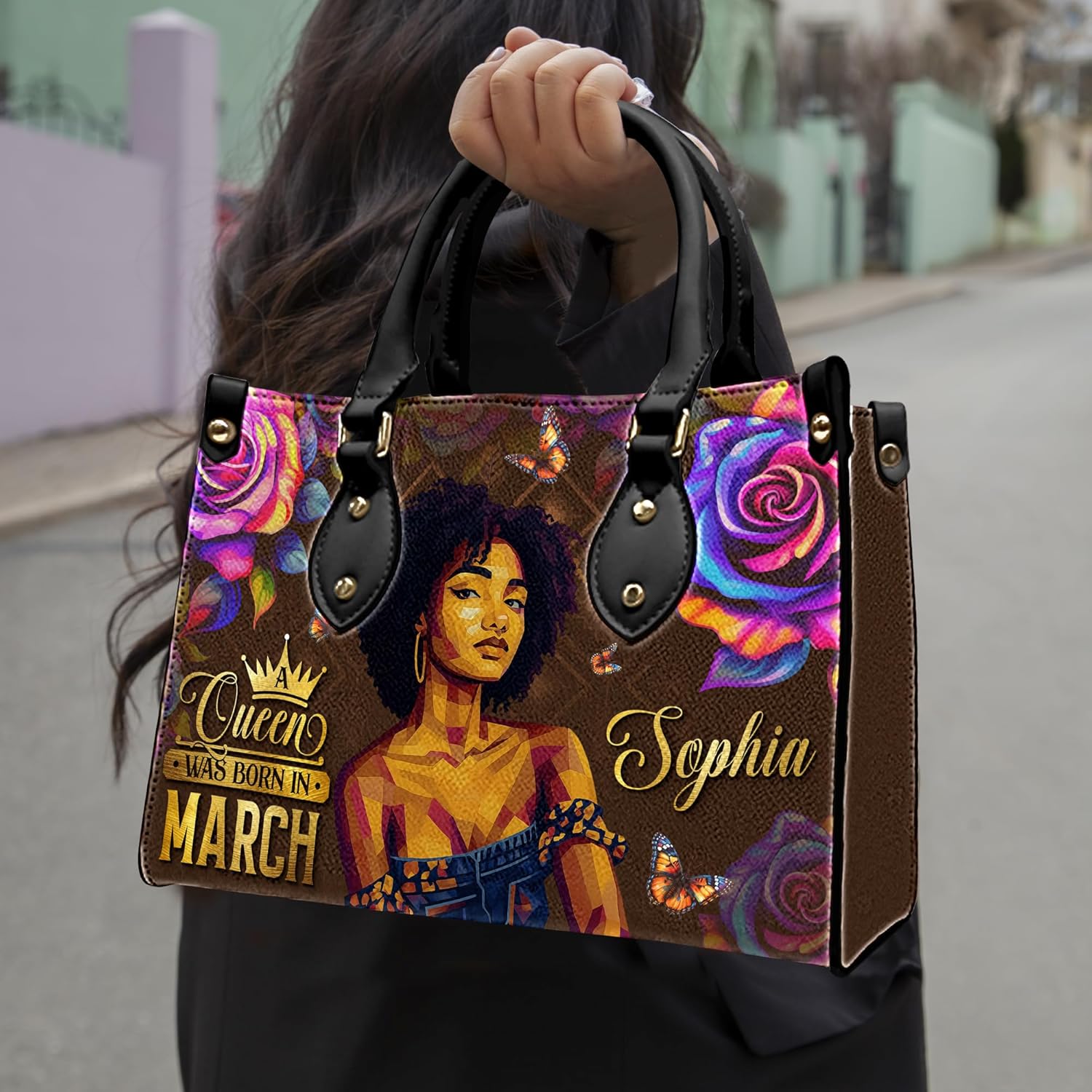 Personalized Black Women Leather Bag, Custom Name African Purses and Handbags Gifts for Mom Birthday Christmas Mothers Day - Image 4