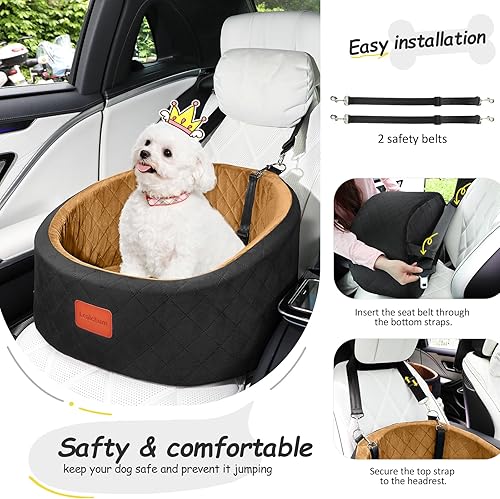 Miniatura 4 de Asiento de automóvil para perros pequeños de hasta 30 libras, relleno de tela ultra suave en espuma viscoelástica cómoda, paseo feliz para mascotas,