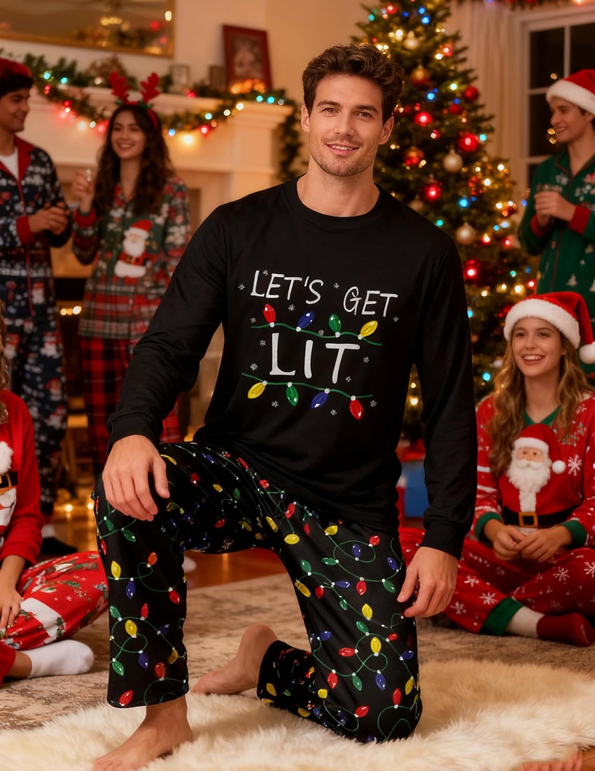 ALISISTER Mens Christmas Pajamas Set Long Sleeve Pjs Shirt and Pants 2 Piece Xmas Sleepwear