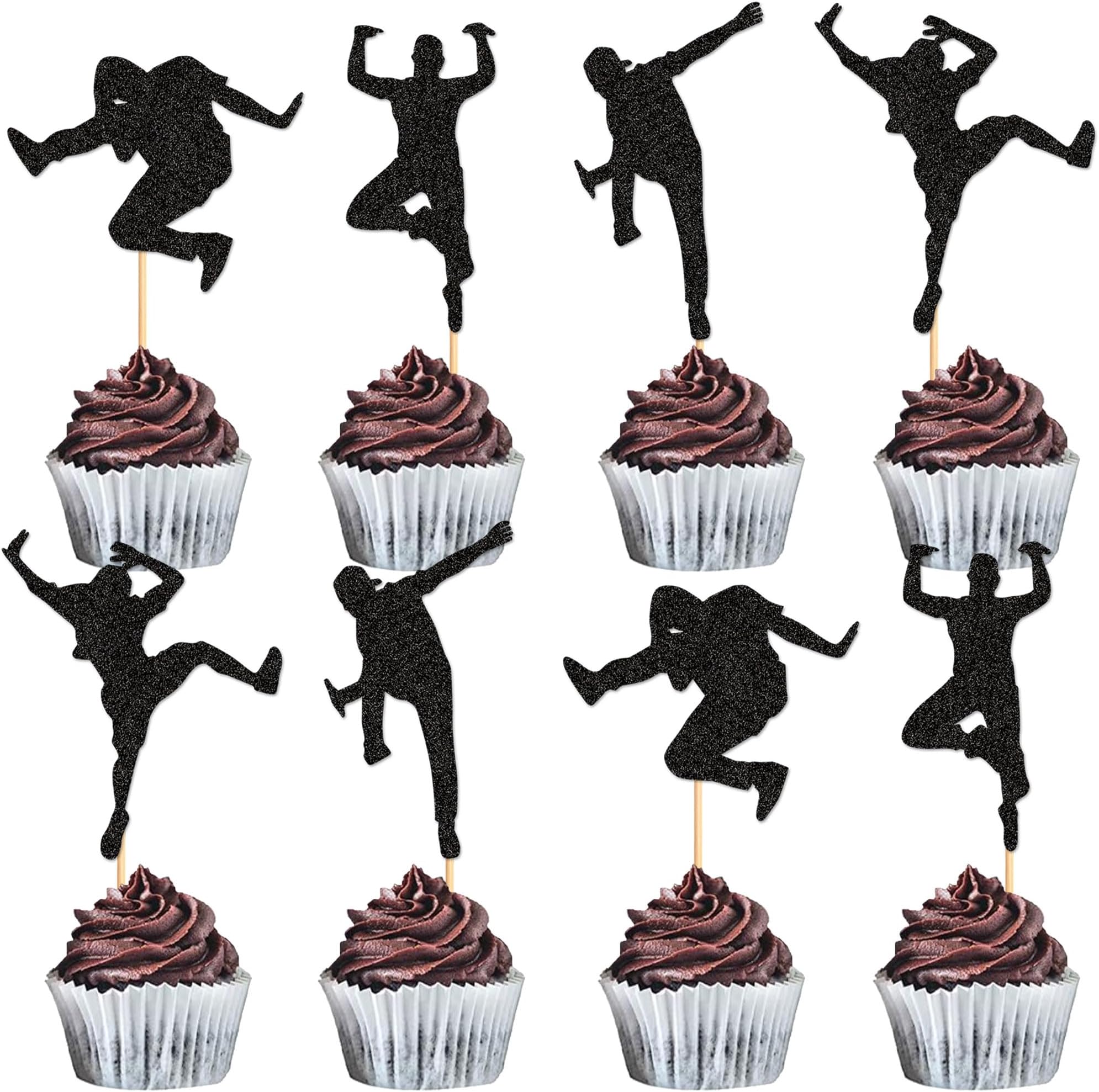 Ercadio 30 Pack Jazz Dancers Cupcake Toppers Black Glitter Tap Dancers Cupcake Picks Music Dancer Cupcake Picks for Music Theme Birthday Party Cake Decorations Supplies