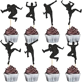 Ercadio 28 Pack Hip-hop Dancers Cupcake Toppers Black Glitter Dancers Cupcake Picks Music Dancer Cake Picks for Music Theme Birthday Party Cake Decorations Supplies