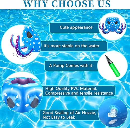 Miniatura 7 de NDLLGOF Flotadores de piscina inflables de pulpo, juego de juegos de aro de baloncesto flotante 2 en 1 y lanzamiento de anillos cruzados inflables