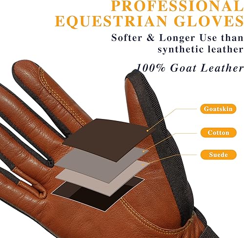 Miniatura 10 de ONNAS Premium Goat Leather Equestrian Horse Riding Gloves Women for Outdoor, Touchscreen Professional GripPro Breathable Windproof for Girls Ladies