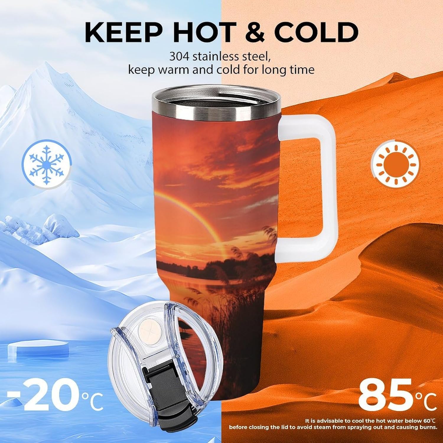 40 Oz Insulated Mug with Handle Lid And Straw Red Cloud Rainbow Pattern Large Metal Sports Bottle Great for Gifts Parties Office Coffee