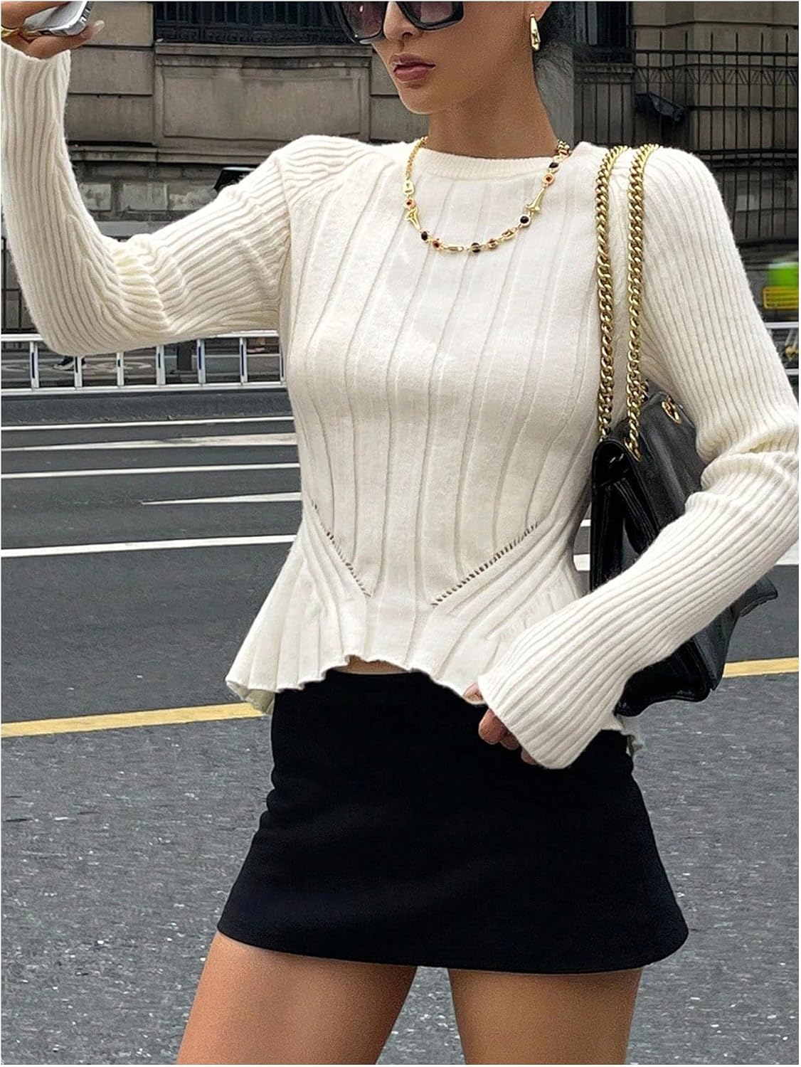 WDIRARA Women's Cut Out Tie Back Sweater Long Sleeve Backless Knit Tops - Image 2