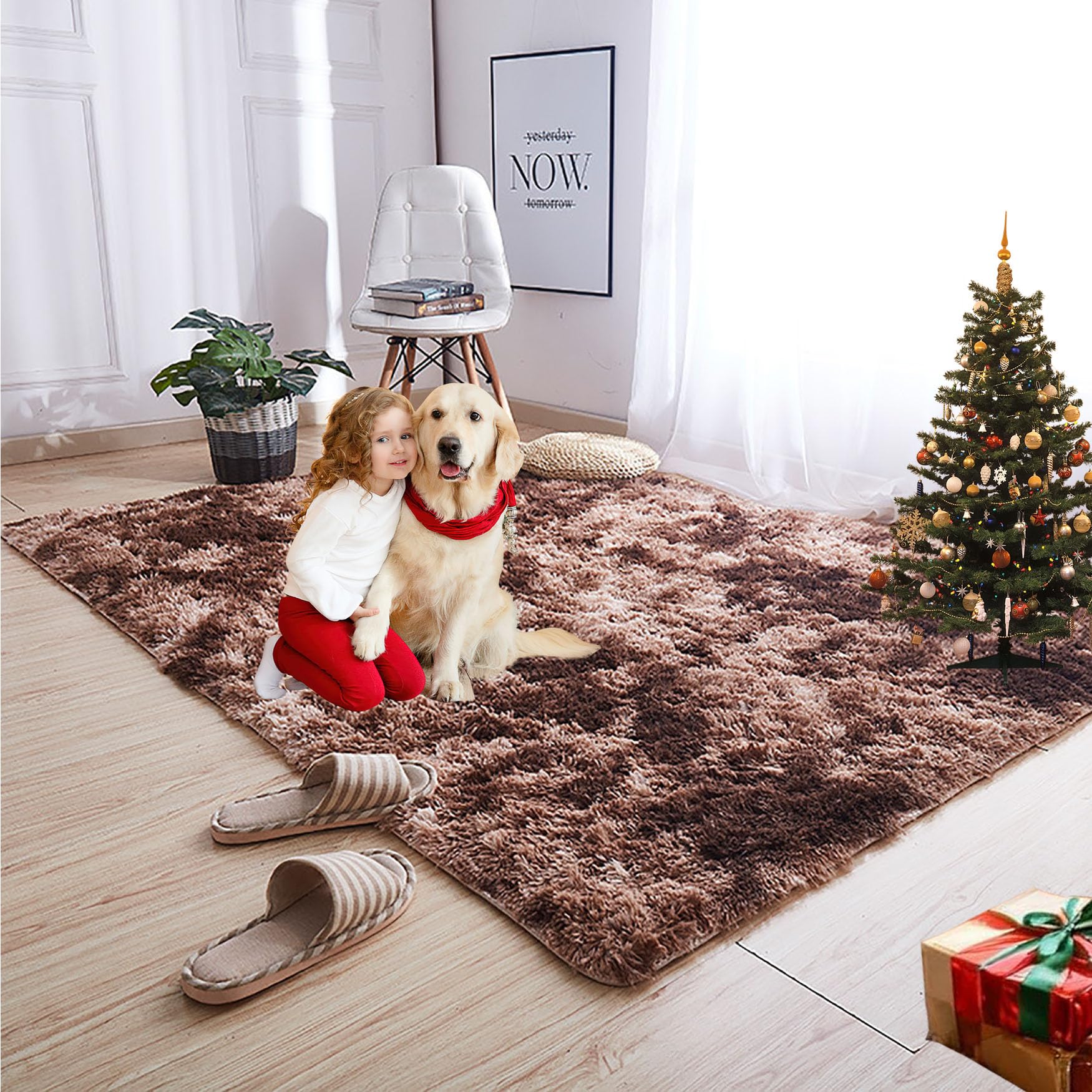 Tapis de salon brun 180x260 cm en fausse fourrure antidérapante