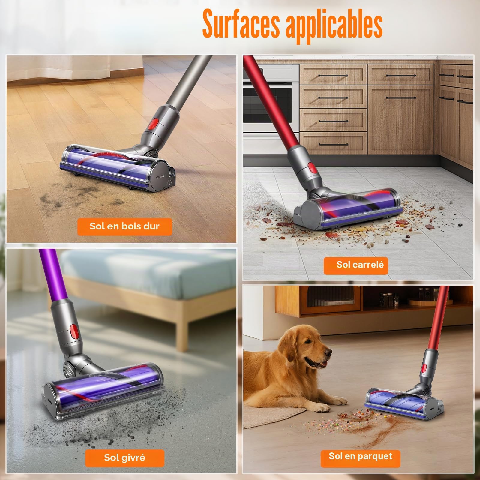 Tête de Brosse pour Dyson V7 V8 V10 V11 V15 SV10 SV11 SV12 SV14 Cyclone, Brosse de Nettoyage de Tête de Moteur, pour Tapis et Sols Durs Pièce de Rechange 967483-04