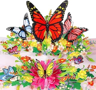 Butterflies Pop Up Birthday Card For Women&Wife, Beautiful Flowers, Ideal Gift for Birthday, Mothers Day, Thank You, Anniversary, Valentines, All Occasion for Women, Wife, Mom, Sister, Grandma, Her