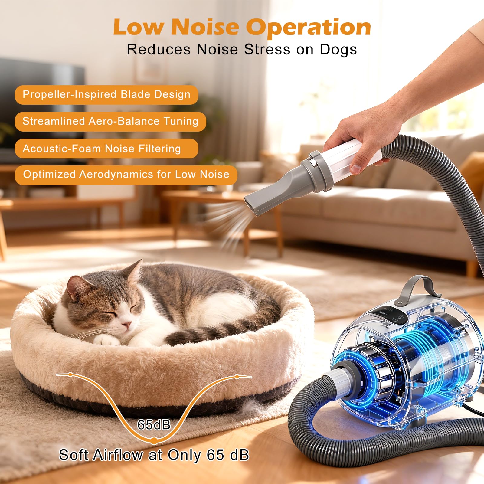 Sèche-cheveux pour chien 2100 W, sèche-cheveux pour animaux de compagnie avec écran LED, 3 buses, 9 niveaux de vitesse et température réglables, sèche-cheveux puissant pour chiens et chats