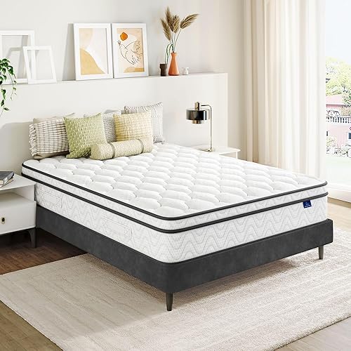 Vesgantti Queen Size Mattress, 12 Inch Hybrid Queen Bed Mattress in a Box with Memory Foam and Pocket Spring, Ergonomic Design & Pressure Relief, Medium Firm Feel, 60"*80"*12" - Black and White - Queen - 12 inch