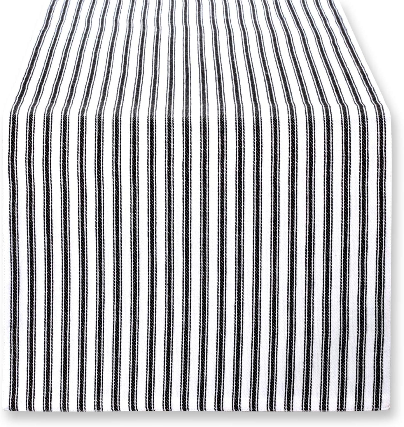 Cackleberry Home Black and White Ticking Stripe Table Runner 13 x 72 Inches Woven Cotton