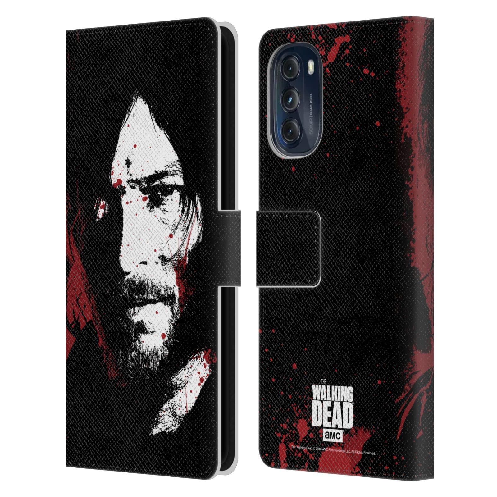 Head Case Designs Officially Licensed AMC The Walking Dead Blood Bath Daryl Gore Leather Book Wallet Case Cover Compatible with Motorola Moto G (2022)