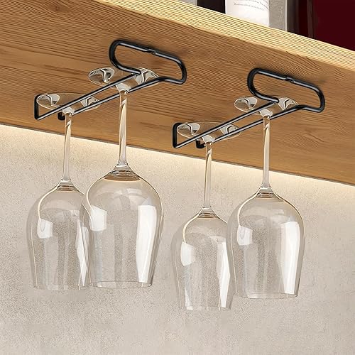 Miniatura 8 de GeLive Juego de 2 soportes para copas de vino de 10 pulgadas para debajo del estante de almacenamiento de vidrio organizador para cocina y bar blanco