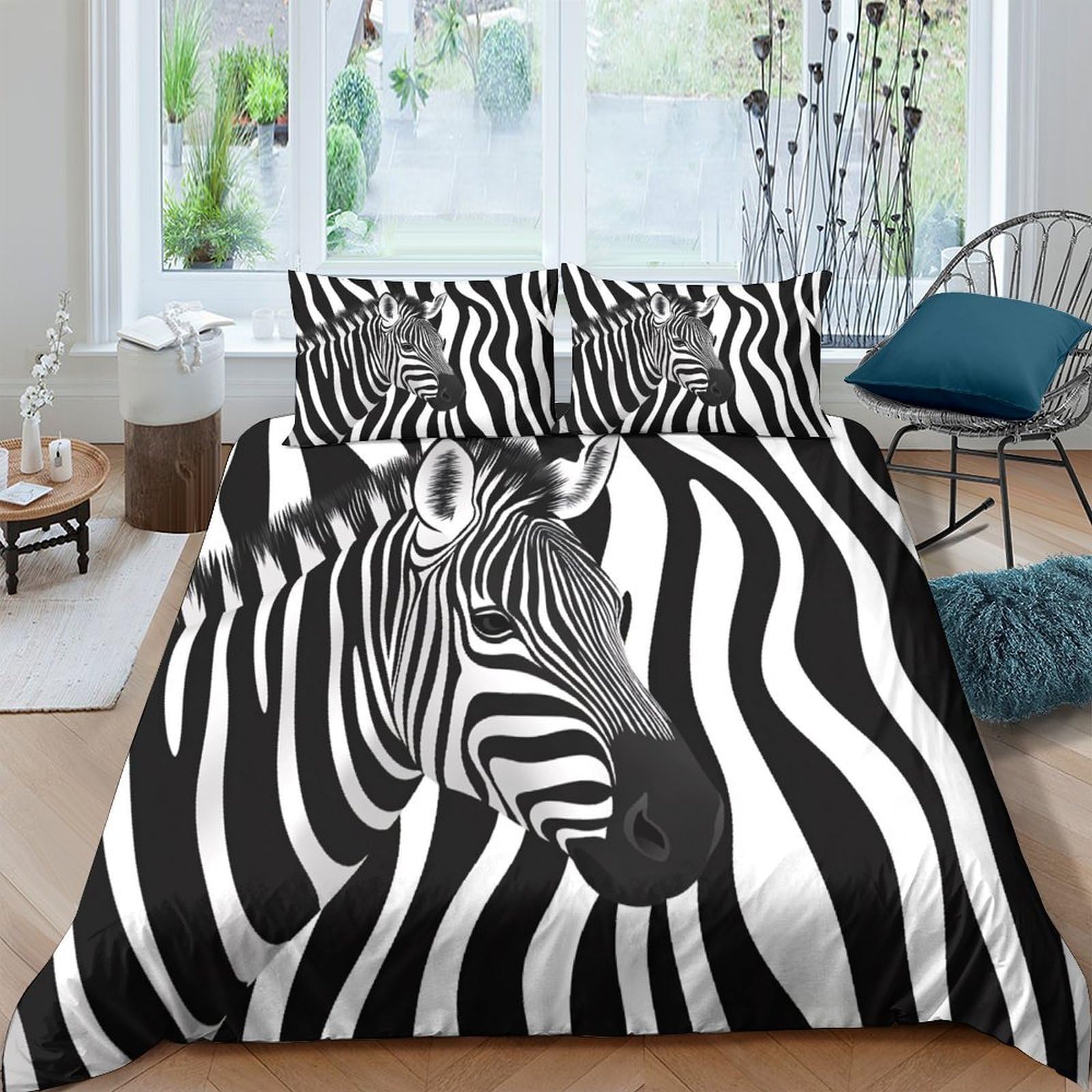 Ctjqhvkz Style-9 3D Printed Zebra Stripe Fitted Sheet Microfiber Soft Black White Animal Pattern Mattress Cover Bedroom Decor Single（135X200cm）