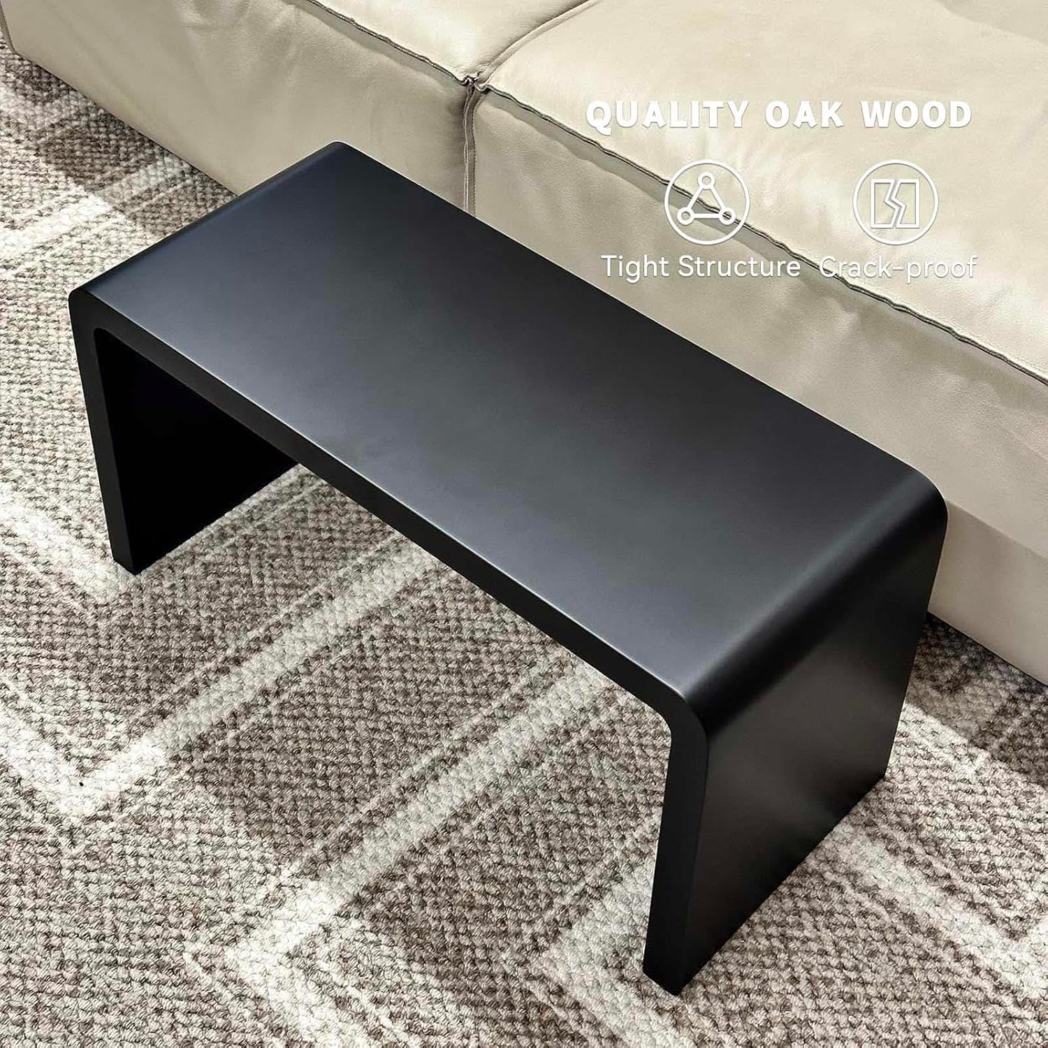 C Shaped End Table Small Side Table for Couch Walnut Sofa Table Wooden Narrow Couch Side Table Rustic C Table for Living Room Office Bedroom (Black)
