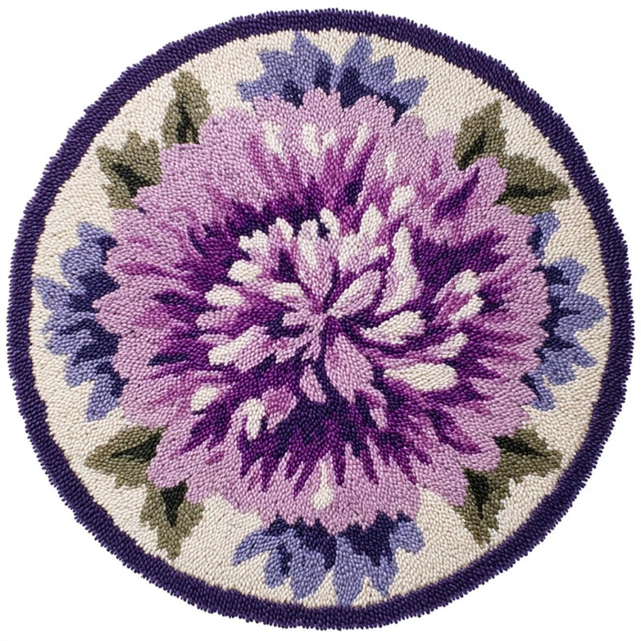 Kitquiver R Kitquive Latch Hook Carpet Kits Purple Flowers 60X60cm