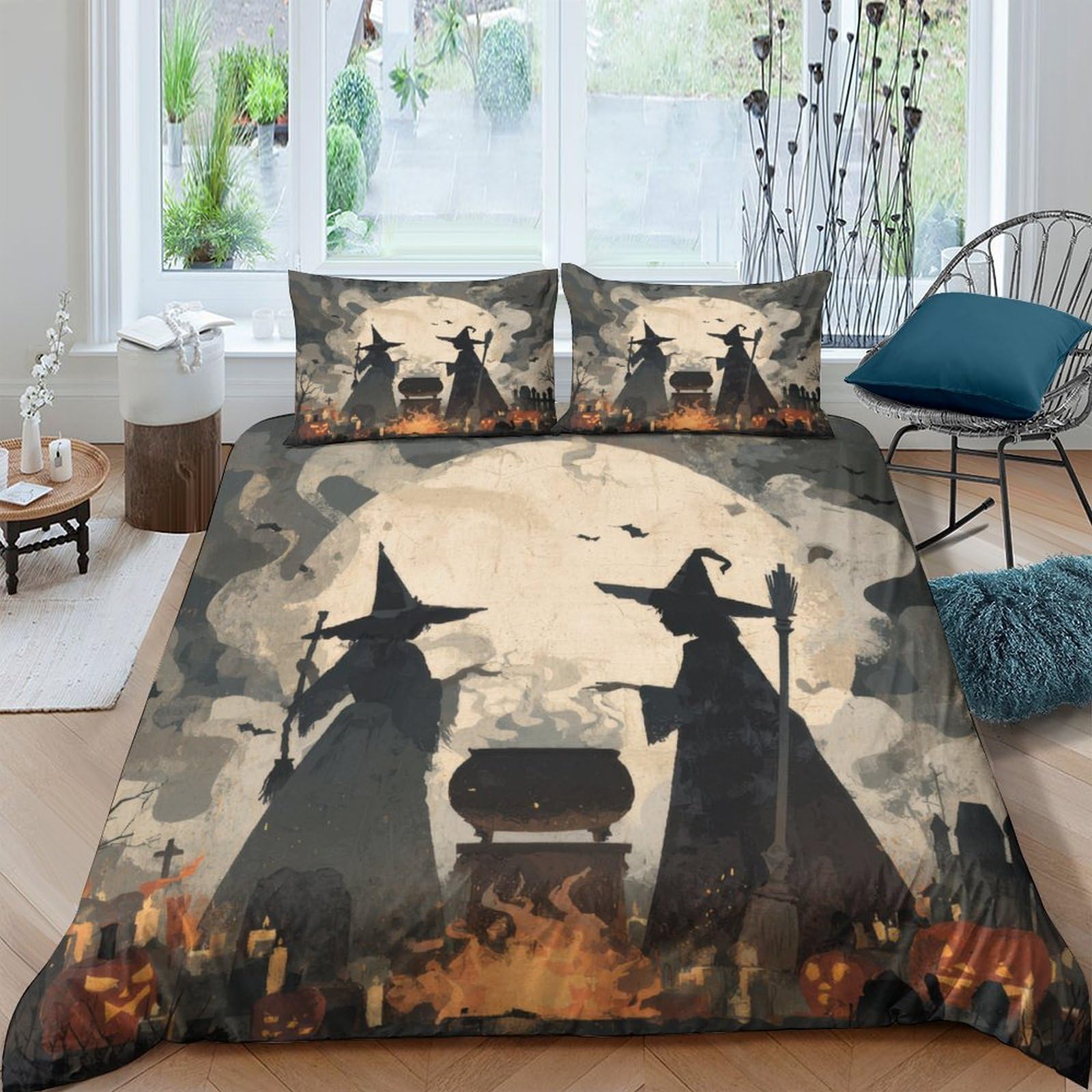 Ctjqhvkz Style-8 3D Printed Witch Cauldron Fitted Sheet Microfiber Halloween Wizard Bed Cover For Bedroom Dorm Decor Mattress Protection Single（135X200cm）