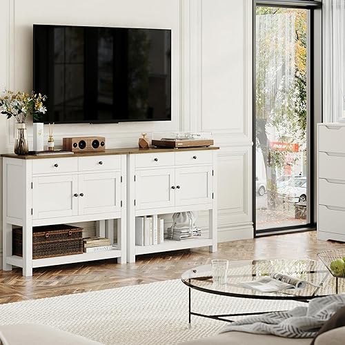 Miniatura 6 de HOSTACK Mesa consola de granja con armario de 2 puertas y 2 cajones, barra de café, mesa de entrada con estante de almacenamiento, mesas de sofá,