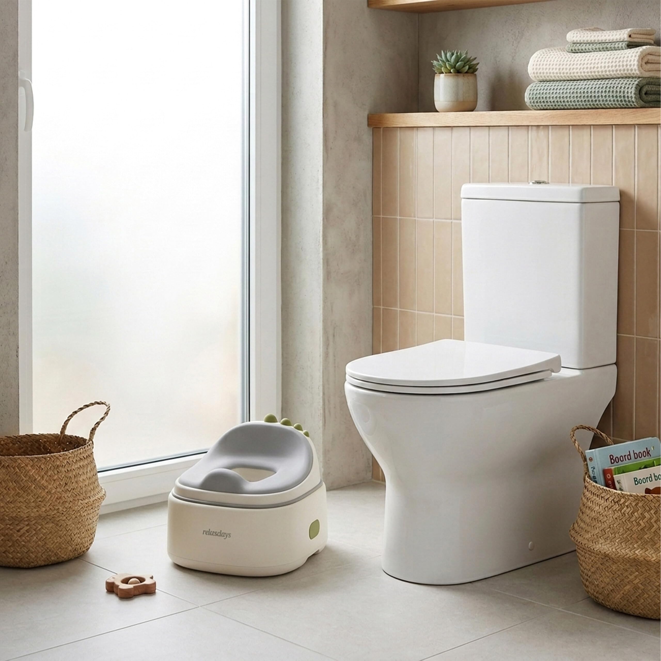 Relaxdays Vasino 4-in-1, Dino, vasino con Coperchio, HBT: 30x36,5x33,5 cm, Riduttore WC e Sgabello, da Viaggio, Blu