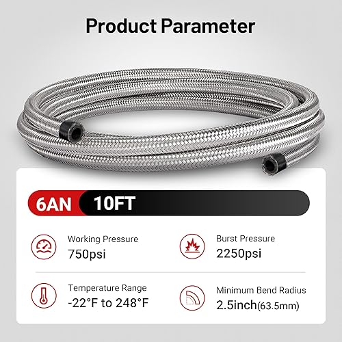 Miniatura 27 de EVIL ENERGY 6AN Fuel Line, AN6 Manguera de combustible trenzada de nailon CPE 16 pies, color negro Negro,Plateado,https:/ www.Yaxa/dp/undefined