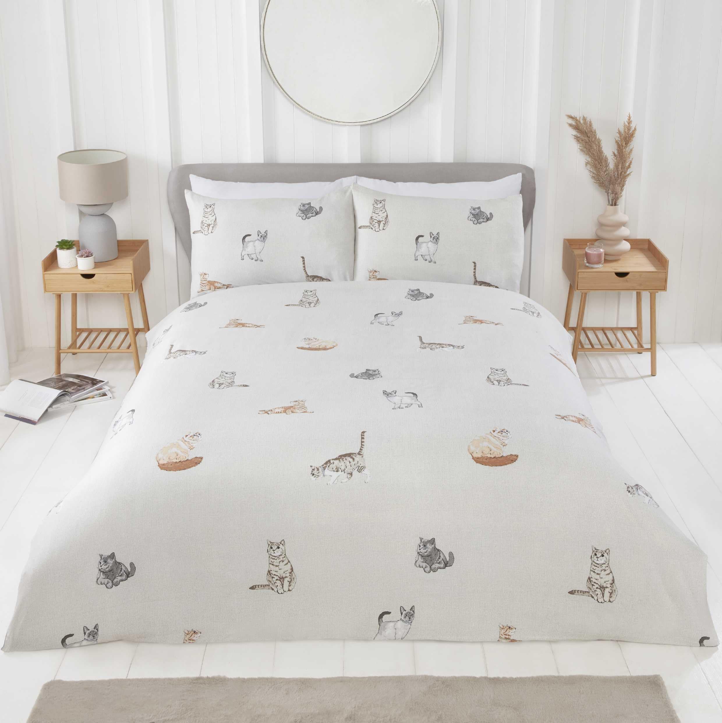 Cna Stores Grey Purrfect Cats King Duvet Cover Bedding Set Reversible Soft Easy Care Bedlinen (, King)