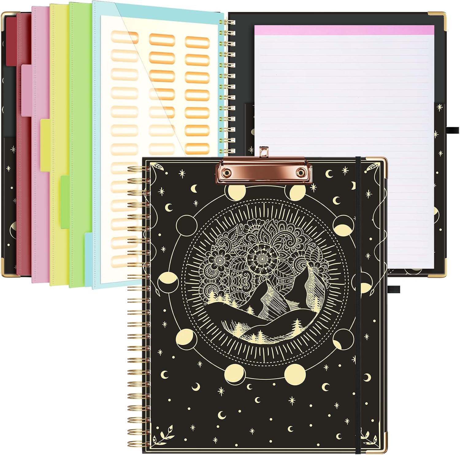 Ospelelf Portapapeles con almacenamiento de 8.5 x 11, organizador de padfolio, cartera en espiral, tamaño carta con bloc de notas, soporte para