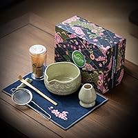 Vista 7 de Juego de batidor de matcha, juego de cerámica matcha incluye cuenco matcha, batidor de matcha y soporte, cuchara de bambú, soporte para cucharada