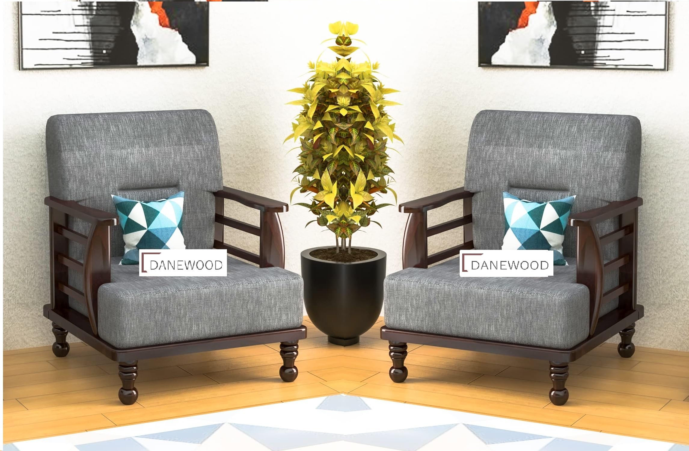 DaneWood 1 Seater Sofa - Set of 2 Combo | Single Seater Arm Chair