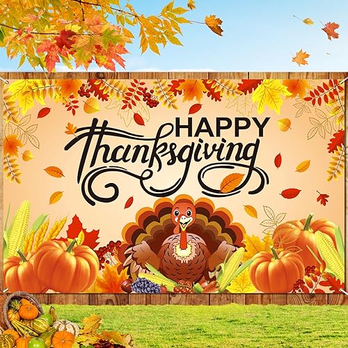 Pancarta de fondo de Acción de Gracias, telón de fondo de otoño de 6 x 4 pies para fotografía, pavo, calabaza, hojas de arce para decoración de disponible en Yaxa Peru