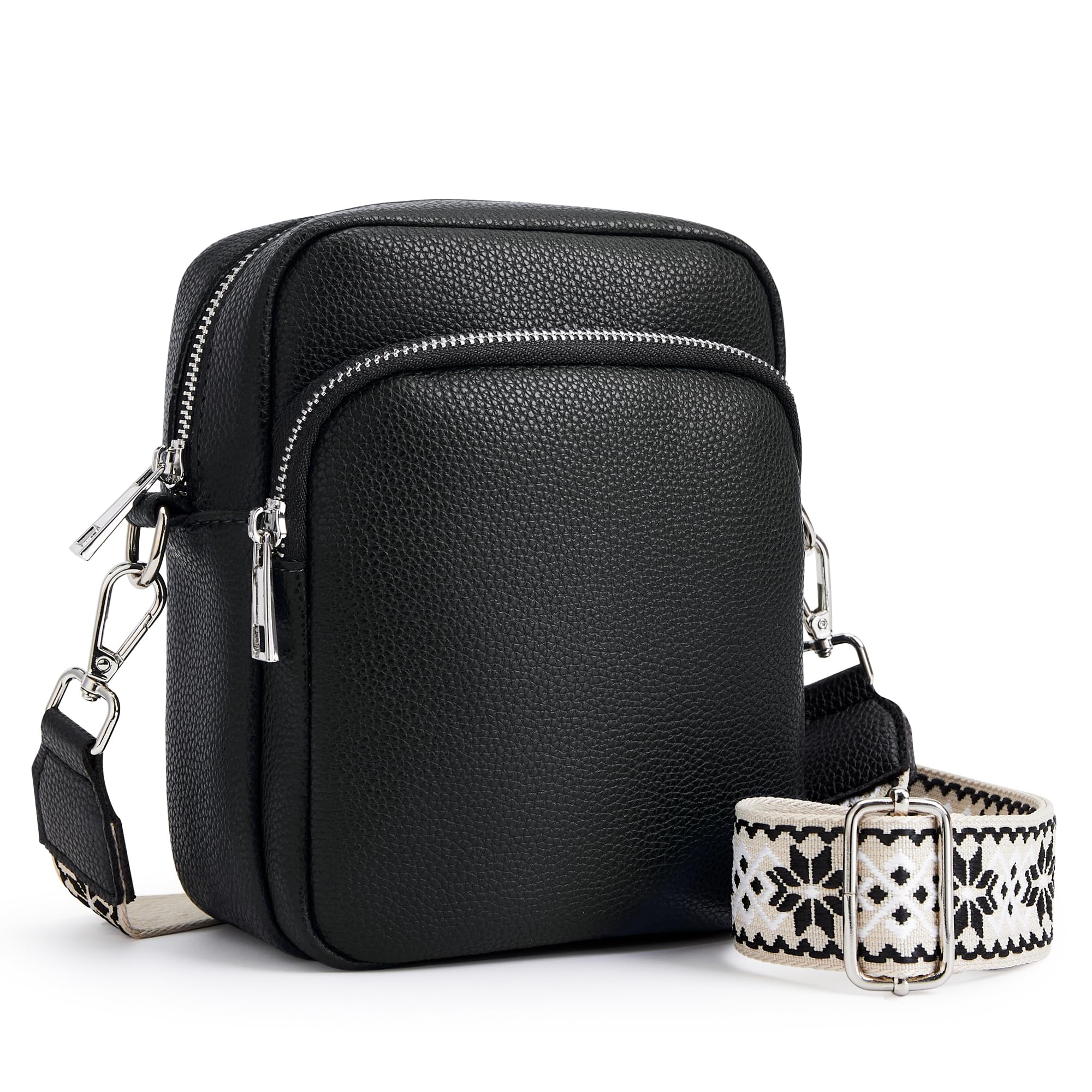 KALIDI Crossbody tas dames schoudertas met verstelbare brede riem en smalle riem meerdere zakken stijlvolle handtassen, Zwart-ruit