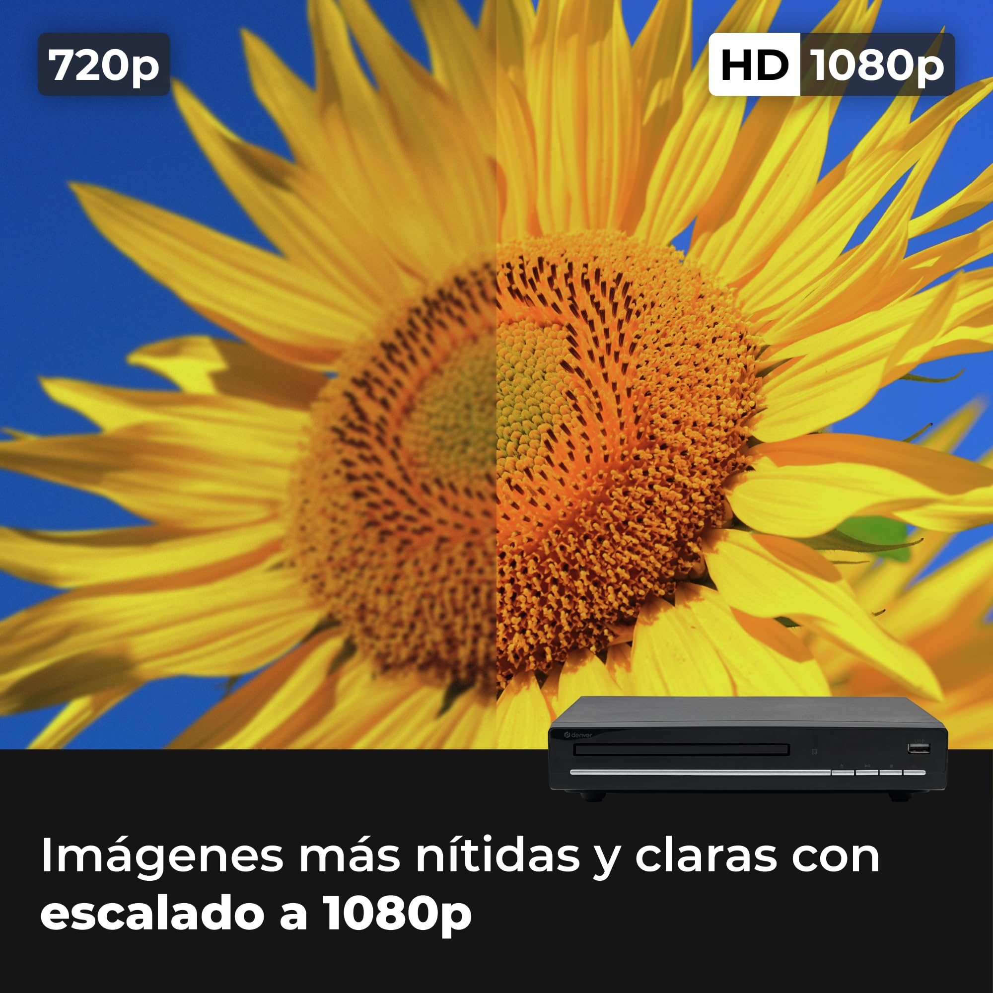Denver DVH-7787MK3 Reproductor DVD para TV, HDMI, Scart, USB, reescalado 1080p por HDMI, Mando a Distancia, Negro