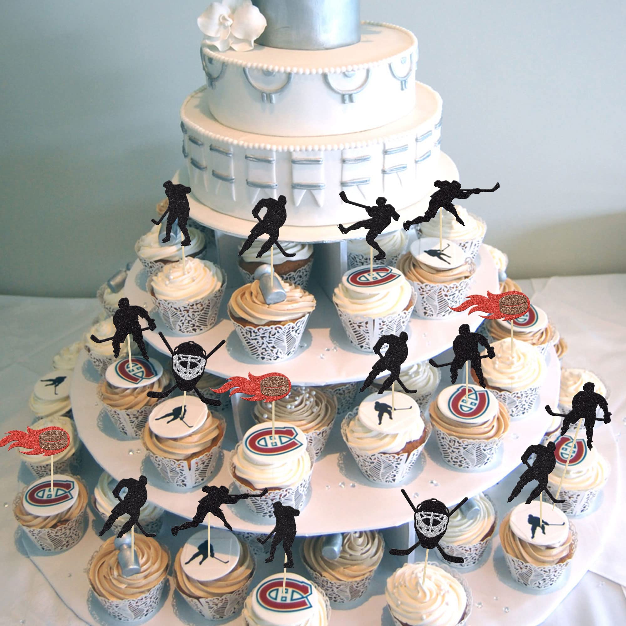 28-teilige Hockey-Cupcake-Topper Mit Glitzer | Für Sport-Partys & Kindergeburtstage
