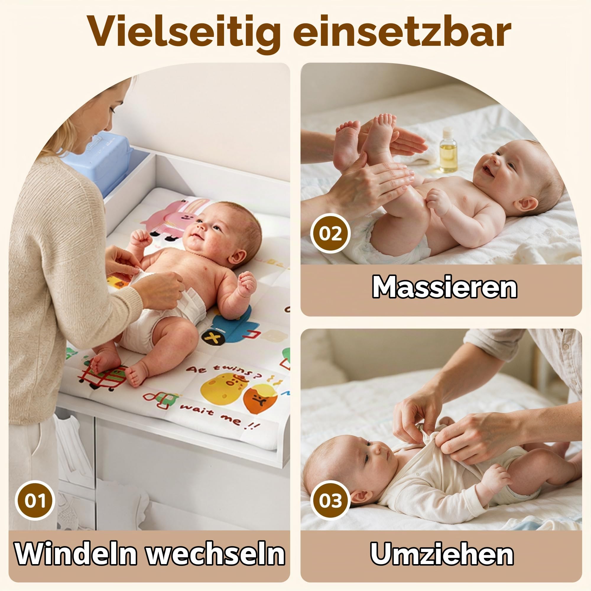 Wickelkommode mit Wickelaufsatz, Wickeltisch mit 3 Schubladen, Baby Kommode Abnehmbarem, Babyschrank 88cm Hoch Zum Schutz Der Lenden, Weiße Kinderkommode für Eltern Baby