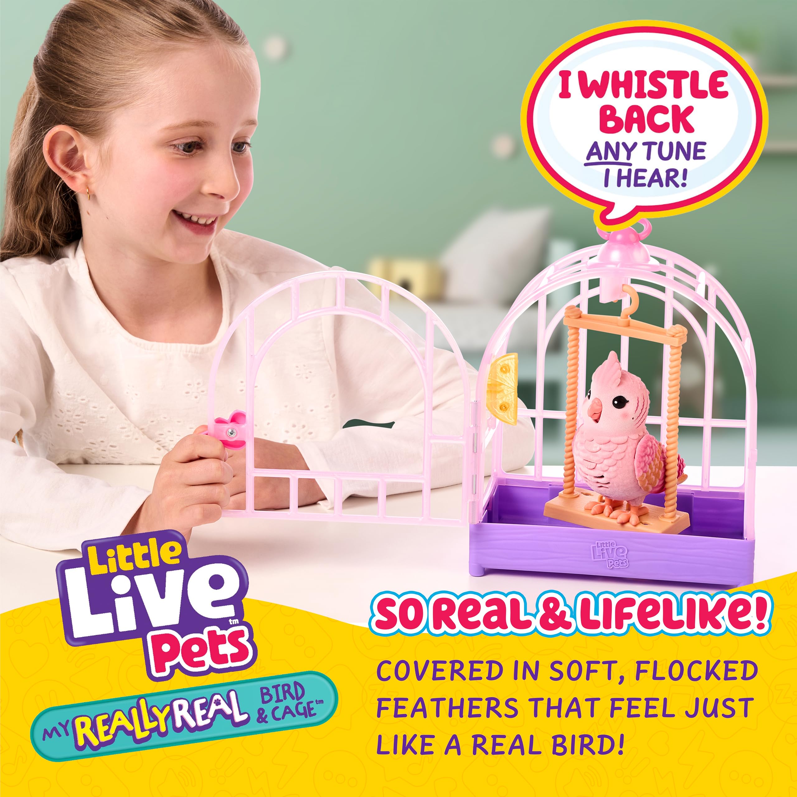 Little Live Pets My Really Real Bird & Cage, Rosie, Interactive, Realistic Pet Bird, 20+ Sounds & Reactions (25cm/9,8in Cage - Image 2