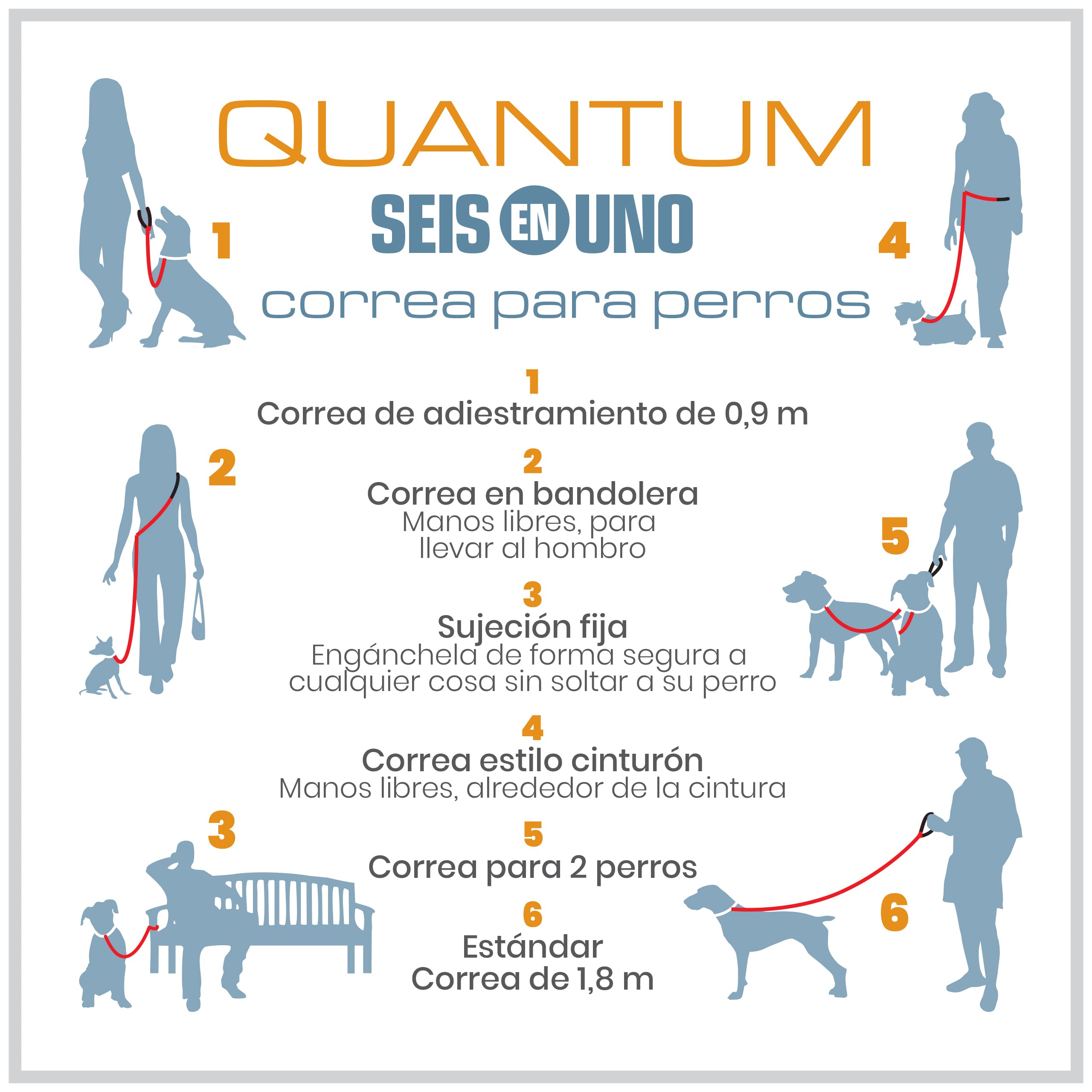 Kurgo Quantum - Correa 6 en 1, Cinturón Manos Libres para Perro, Correa de Cintura para Correr, Tirante Dog Running, Ajustable, Reflectante - Rojo/Azul