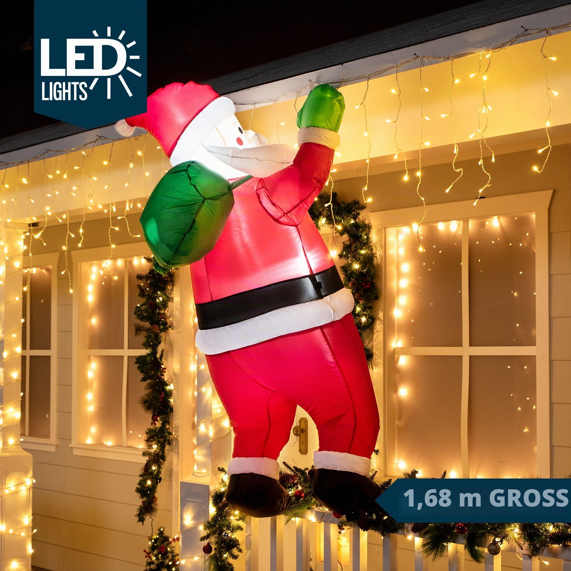 Joiedomi 1.65M/ 5.5FT groß Weihnachten aufblasbare hängende Weihnachtsmann mit Geschenk-Sack Dekorationen, Blow Up Klettern Santa mit Build-in LED für Xmas Party, Outdoor, Rasen Winterdekoration