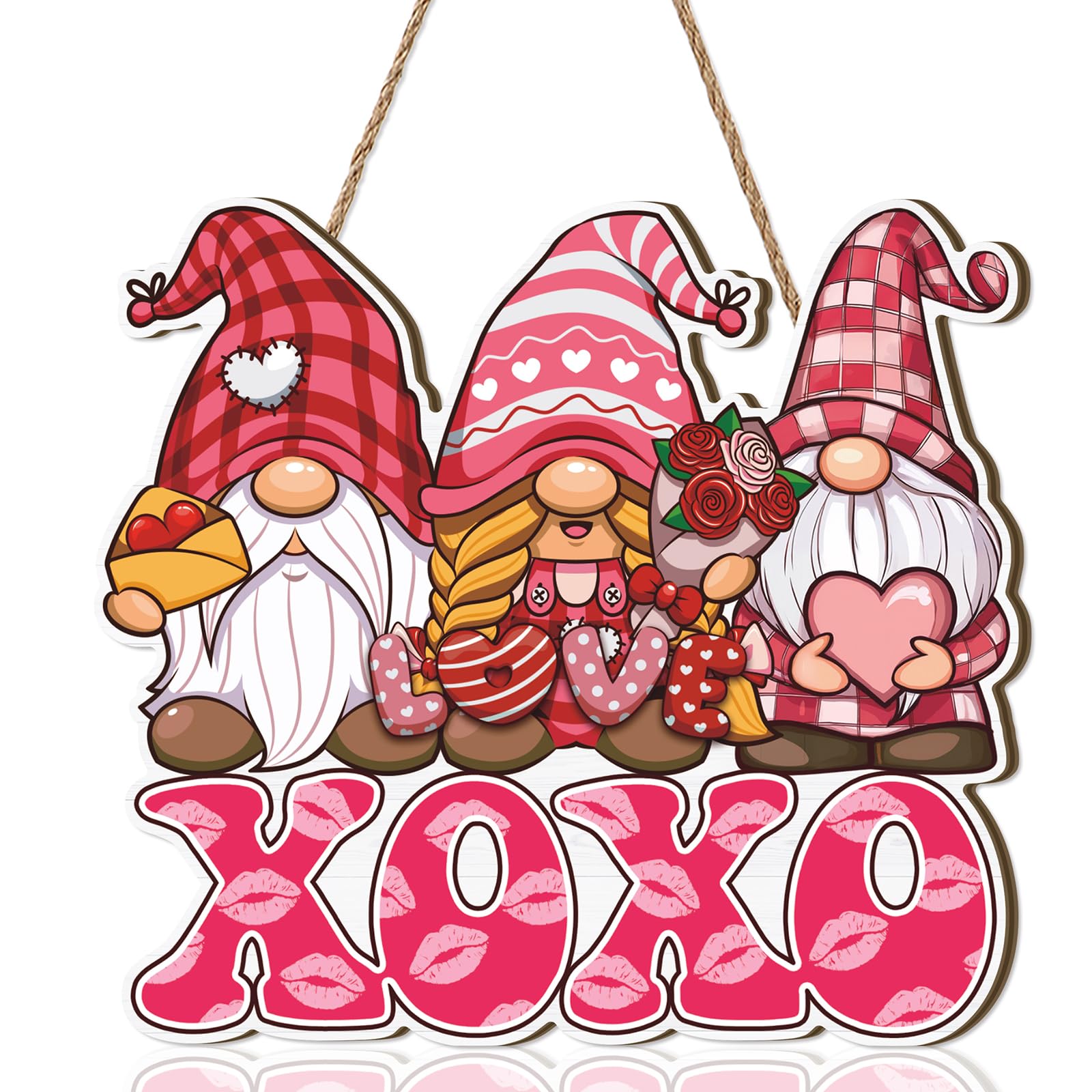 TOARTi Happy Valentines Day Wooden XOXO Door Sign Hanging,Love Saying Wall Hanging,Roses Flowers Valentines Decor for Home Cafe — image 1
