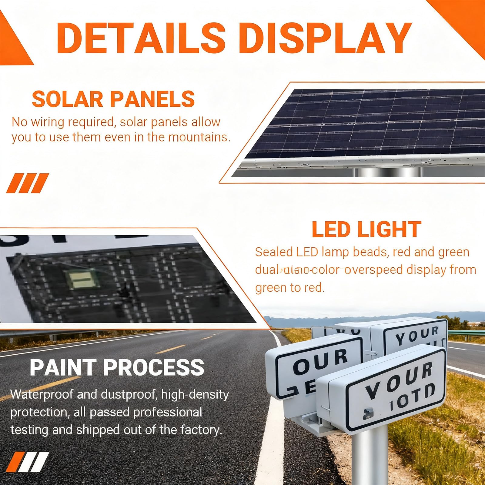 Señal de tráfico con Radar de Velocidad, 24×35 Pulgadas, Detector de límite de Velocidad Solar con Accesorios