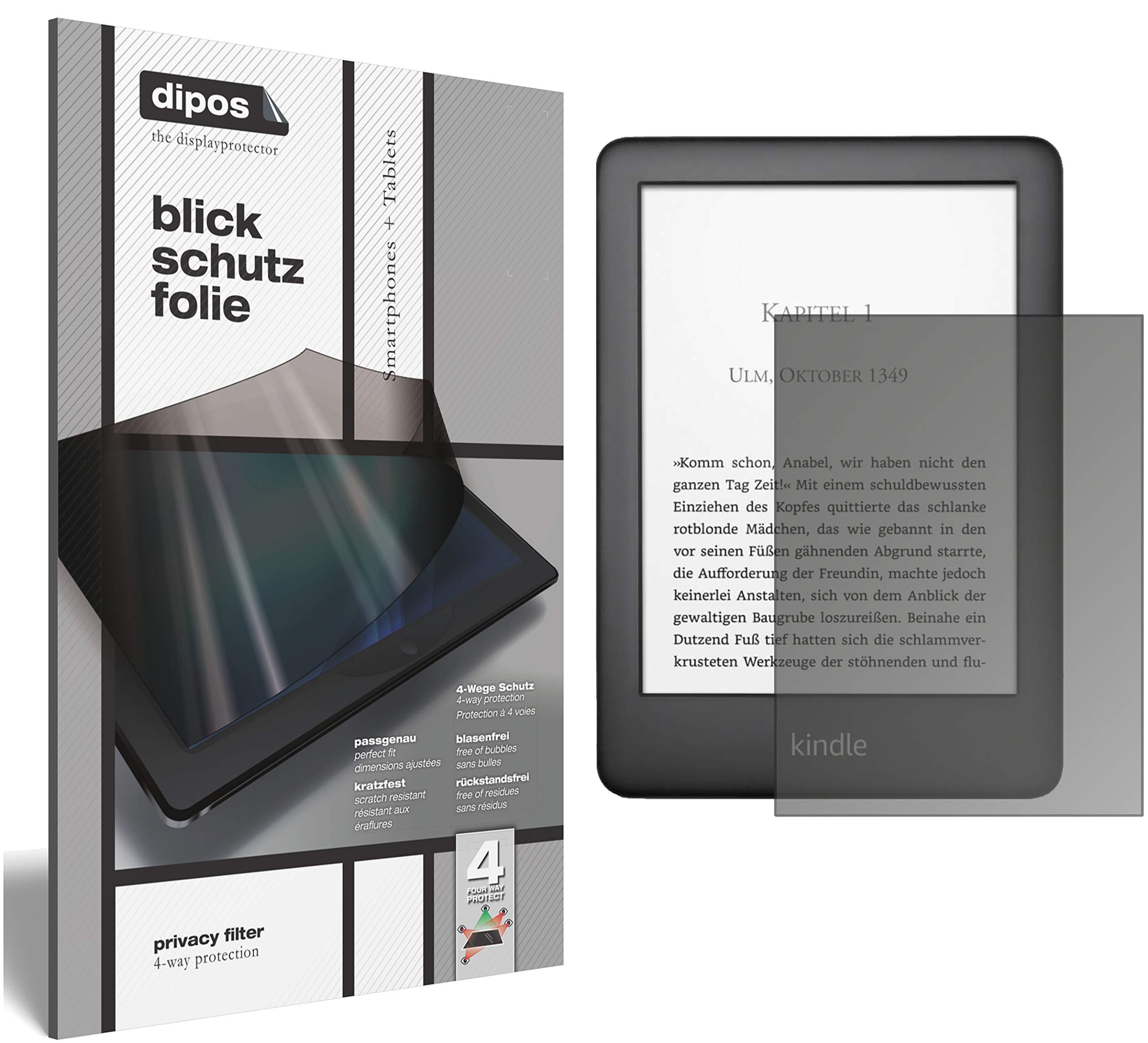 dipos Blickschutzfolie für Amazon Kindle E-Reader der 10. Generation (2019) | Displayschutz matt mit 4-Wege Sichtschutz-Effekt, Privacy Filter, passt perfekt, kratzfest, blasenfrei, selbstklebend