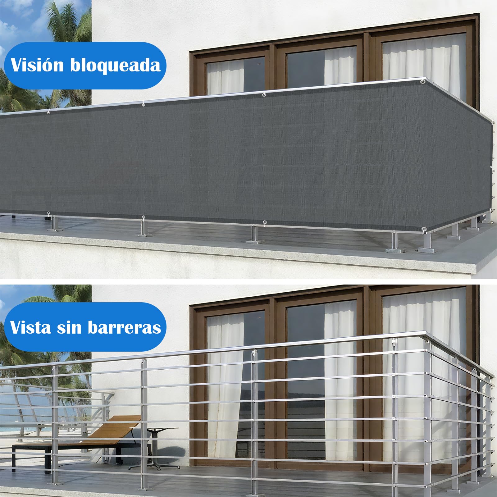 Cool Area Pantalla Privacidad para Balcón 90x500 cm Impermeable Malla de Ocultacion Protección Opaca para Jardín Exterior Terraza,Protección UV,Resistente al Viento,con Ataduras de Cables,Antracita - 5