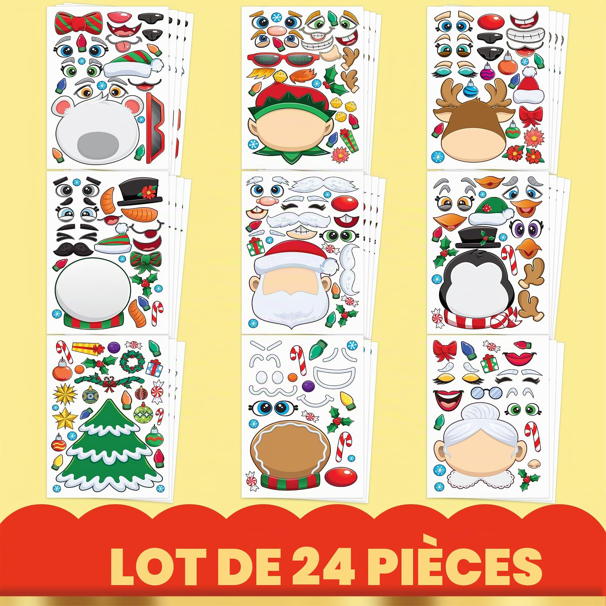 JOYIN 24 stickers face à face mix and match stickers avec elfe de Noël, Père Noël, bonhomme de neige, pingouin et ours polaire, 11123