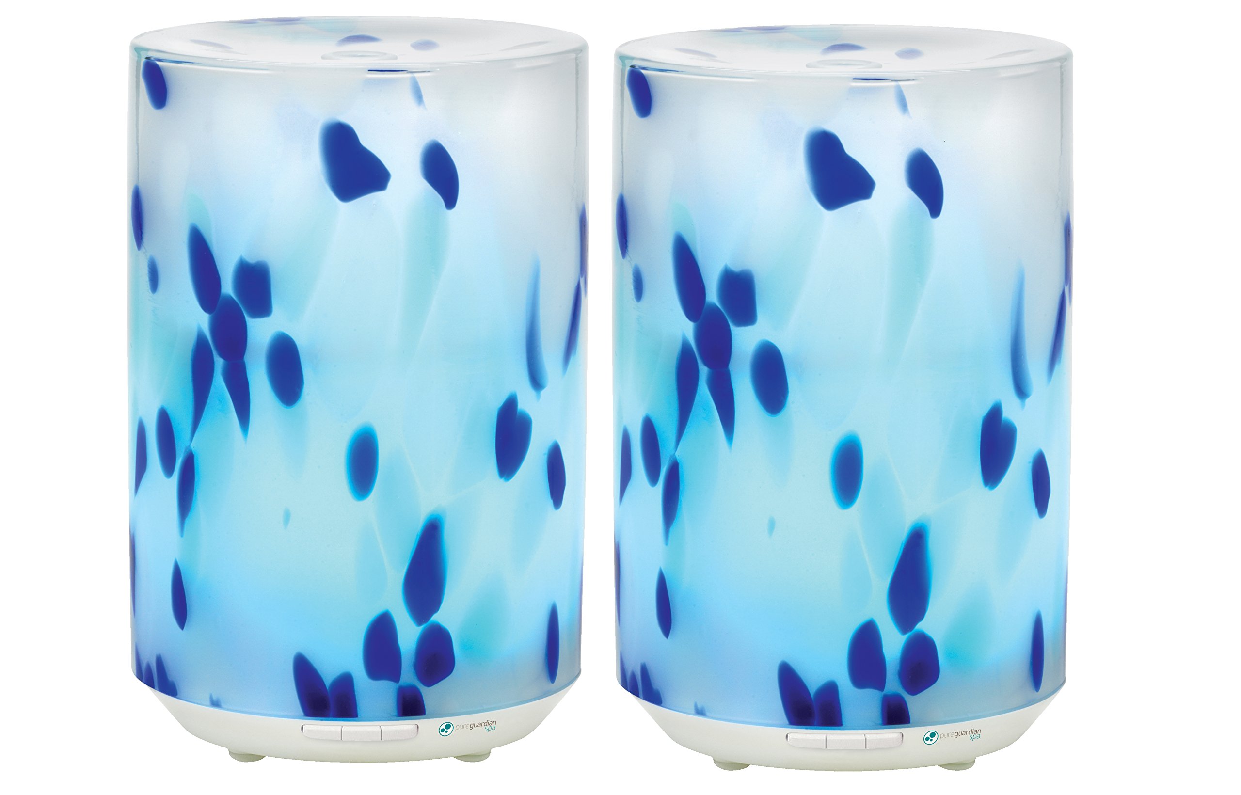 PureGuardian 200ml Ultrasonic Cool Mist Designer Glass Aromatherapy Essential Oil Diffuser for Home, Office, Bedroom, with Night Light and 3 Speed Mist Options, Pure Guardian (Pack 2)