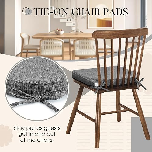 Miniatura 3 de Basic Beyond Cojines para sillas de comedor, 6 unidades, cojines de espuma viscoelástica con lazos y respaldo antideslizante, almohadillas para