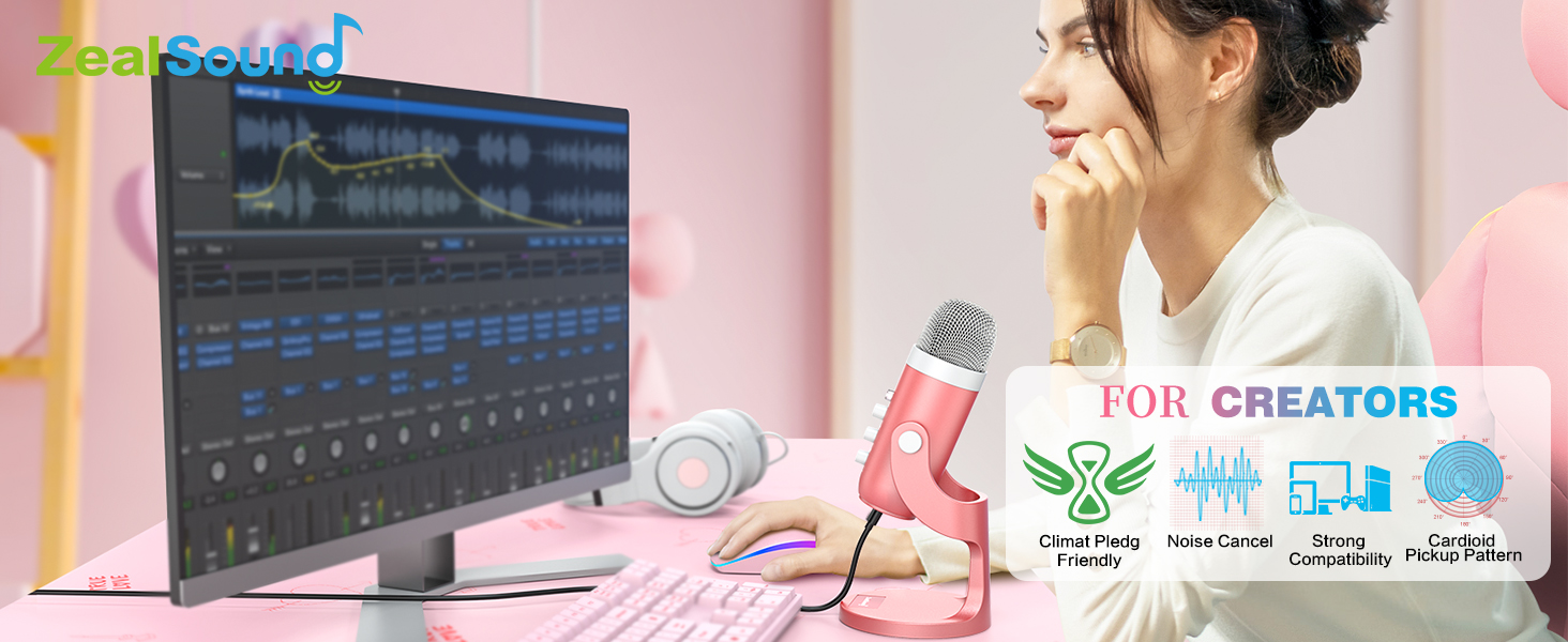Amazon.com: ZealSound Gaming USB Pink Microphone with Quick
