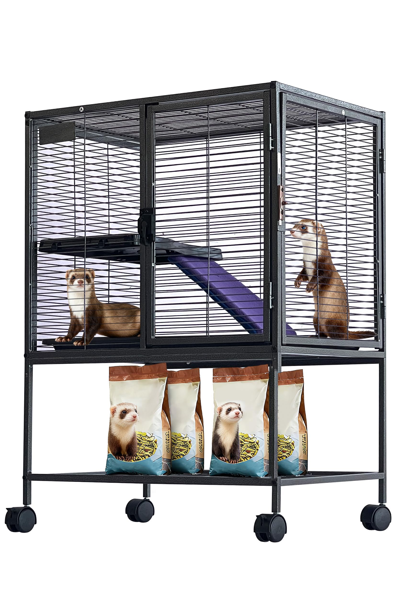 Metall Kleintierkäfig mit Mehreren Ebenen – Herausnehmbare Schublade & Rampe, abschließbar, BPA-frei – Für Frettchen, Hamster, Chinchillas, Kaninchen, Meerschweinchen, Igel & Rennmäuse –