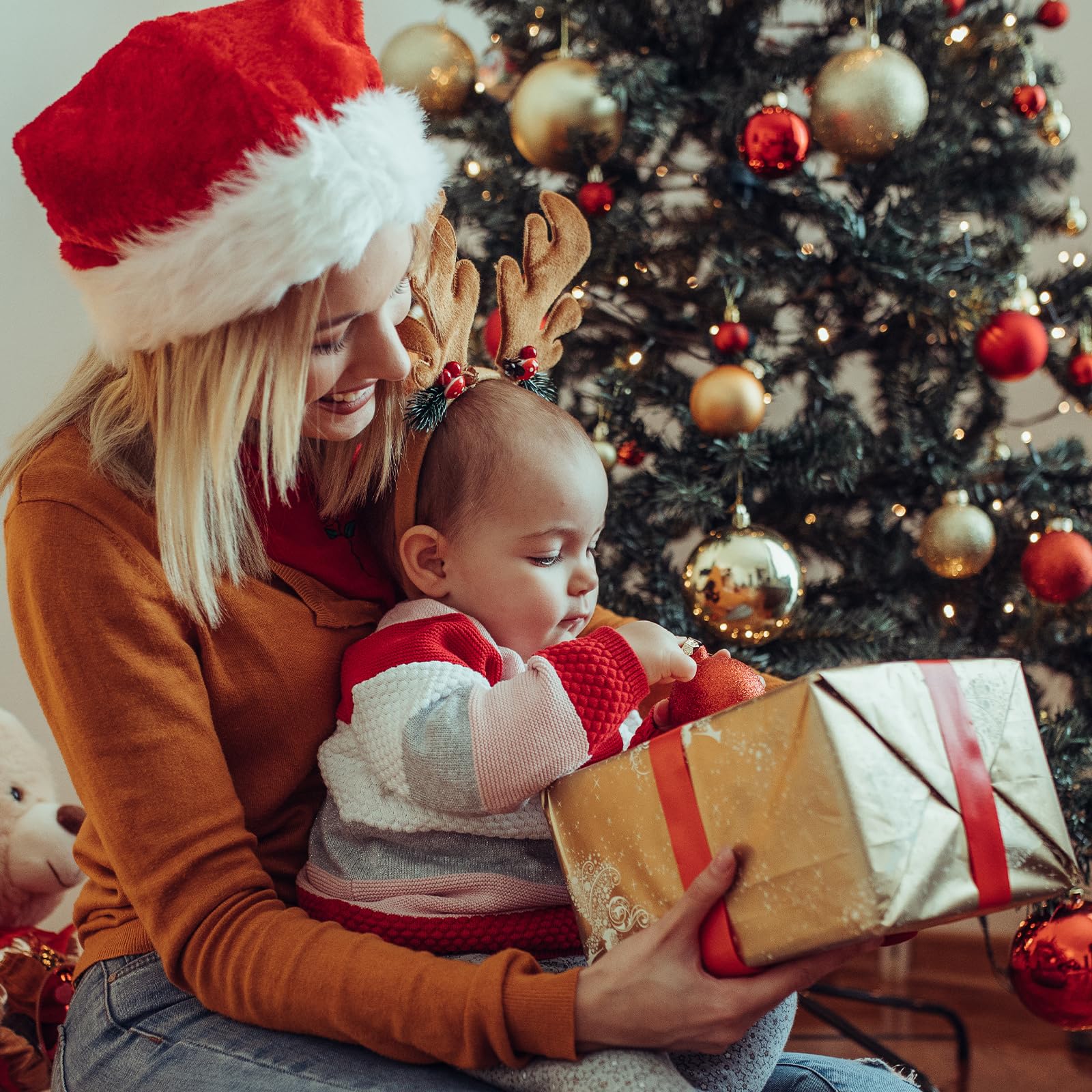 Filz-Weihnachtsbaum für Kinder – 100 cm Wandfilz-Weihnachtsbaum für Kleinkinder mit Lichtern und 34 Ornamenten, DIY Weihnachtsdekorationen