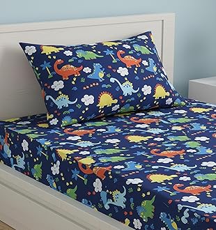 Filymore Kids Blue Dinosaur Single bedsheet with one Pillow Cover Made with Microfiber (Size 90x60) (Pillow Size 18x28) (Colour-Blue)