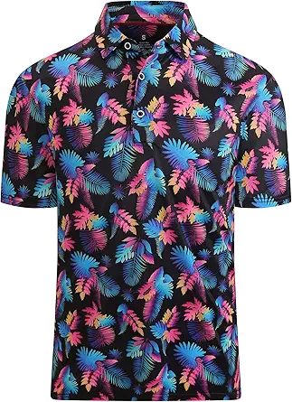 Alex Vando Mens Golf Shirt Moisture Wicking Quick-Dry Print Performance Polo Shirts for Men